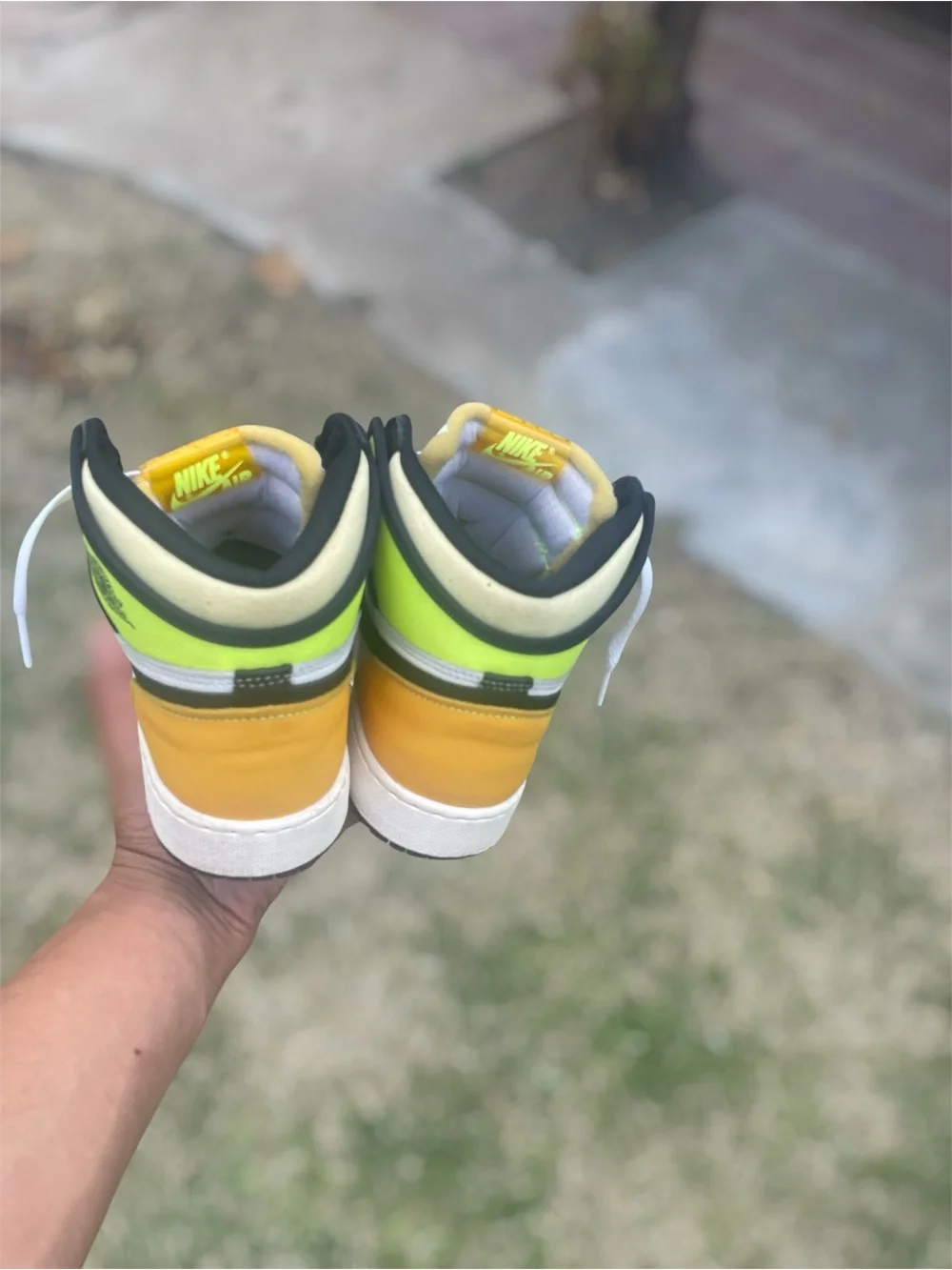 Men's High-Top Sneakers in White, Black & Yellow Accent